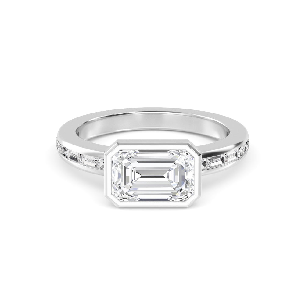 3.00ct Emerald cut Lab Grown Diamond East-West Bezel Diamond Band Engagement Ring