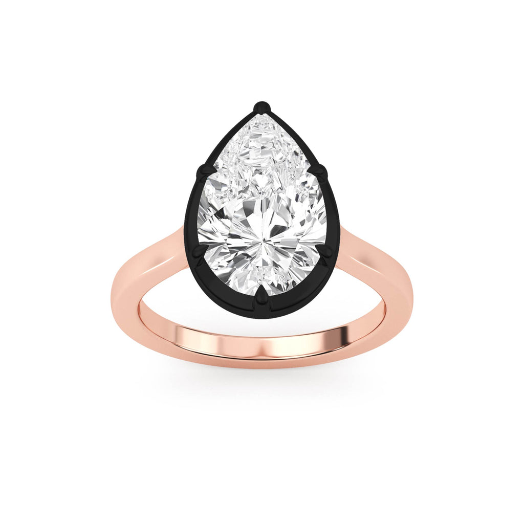 3.00ctw Pear cut Lab Grown Diamond Blackened Gold Georgian Cut Down Engagement Ring