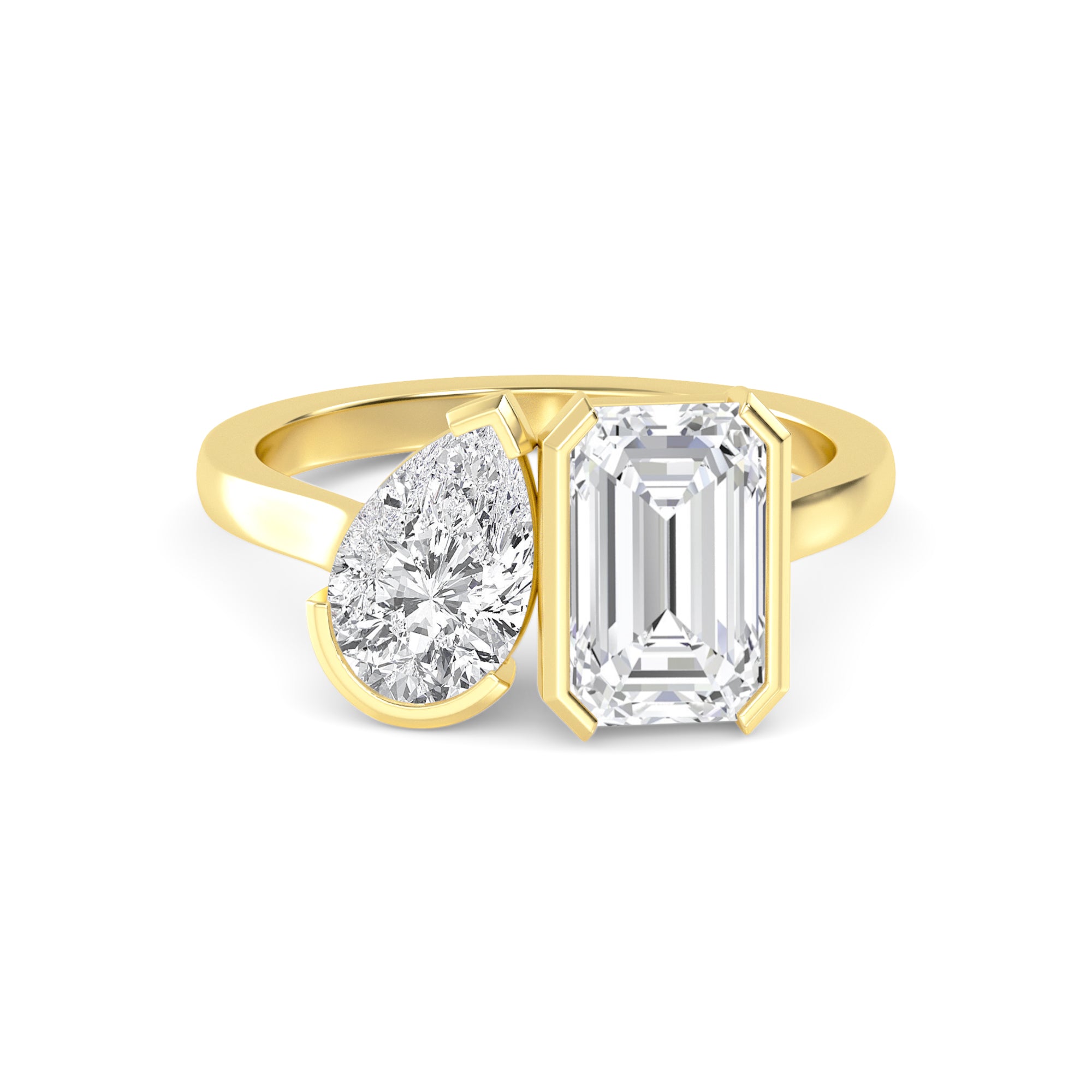 4.00ctw Emerald cut and Pear Lab Grown Diamond Toi et Moi Engagement Ring