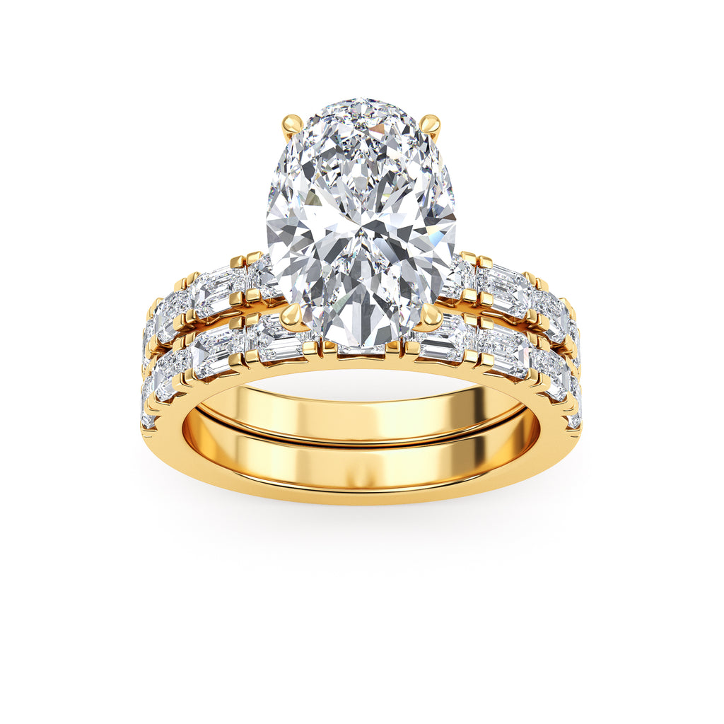 4.97ctw Oval cut Lab Grown Diamond Exceptional Engagement and Emerald cut Wedding Ring Set