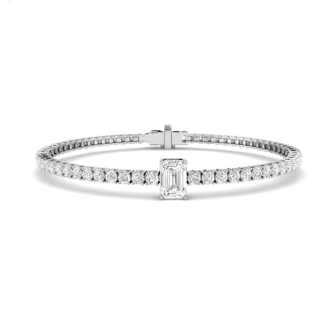4.60ct Lab Grown Diamond Emerald Accent Tennis Bracelet in 9k Gold