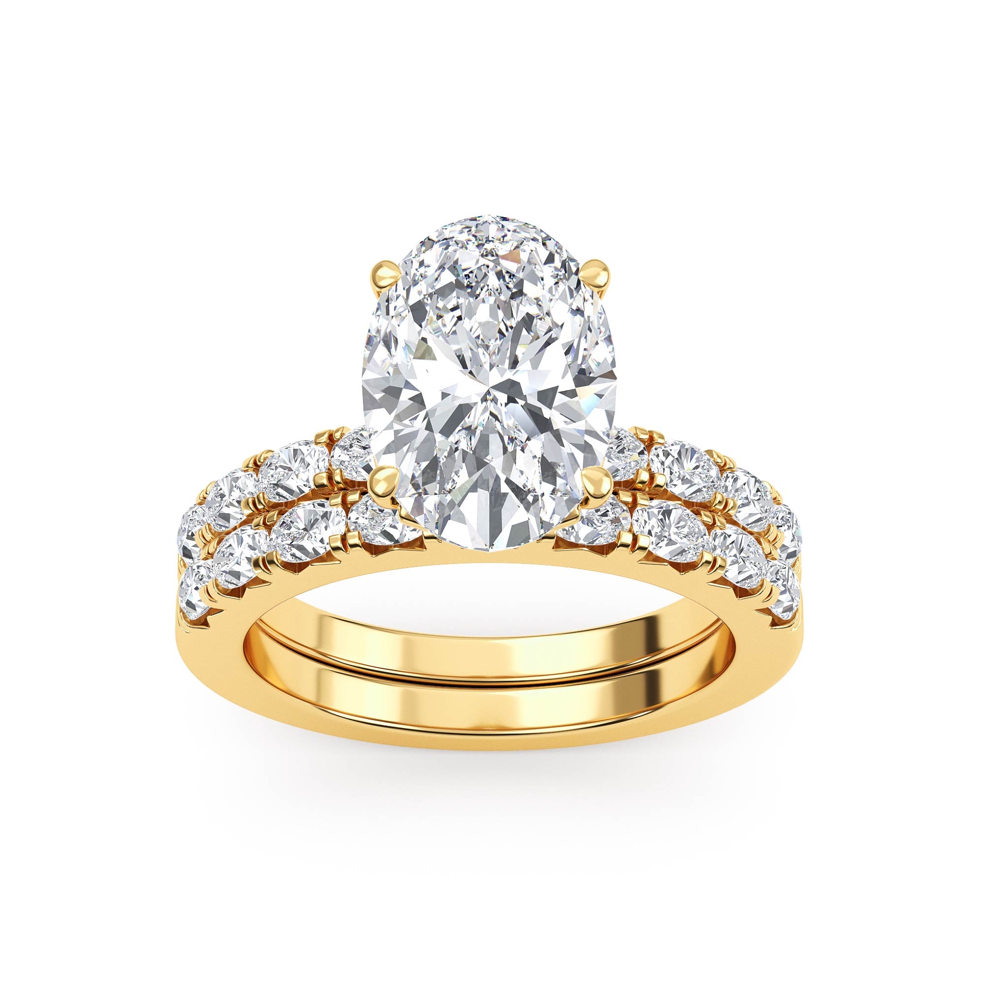 3.77ctw Oval cut Oval Band Hidden Halo Lab Grown Diamond Exceptional Engagement and Oval Wedding Ring Set