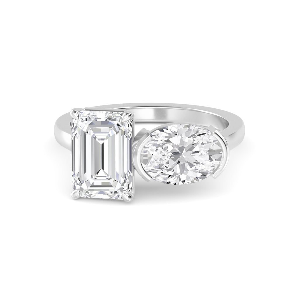 4.00ctw Emerald cut and Oval Lab Grown Diamond Toi et Moi Engagement Ring