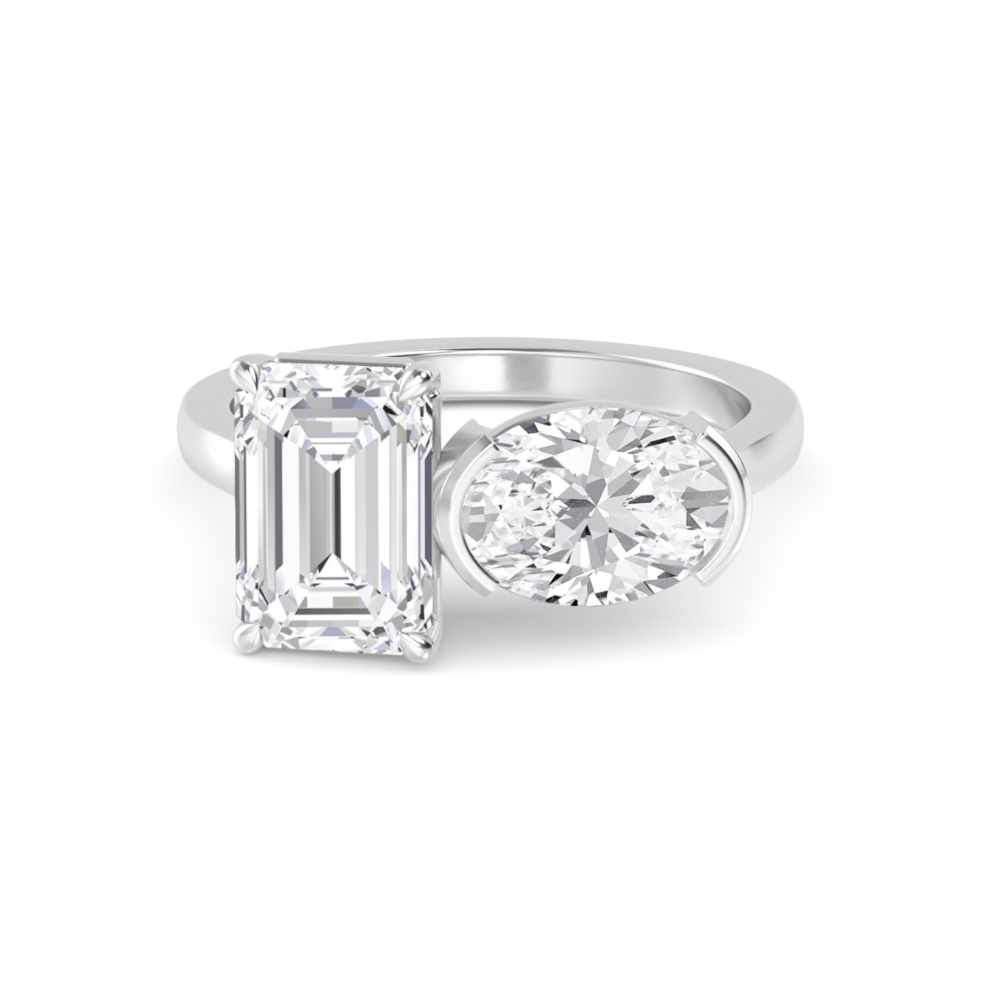 4.00ctw Emerald cut and Oval Lab Grown Diamond Toi et Moi Engagement Ring