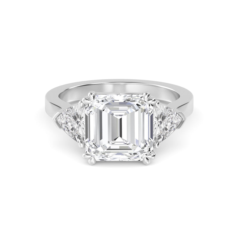 4.00ctw Asscher cut and Trapezoid Lab Grown Diamond Trilogy Engagement Ring