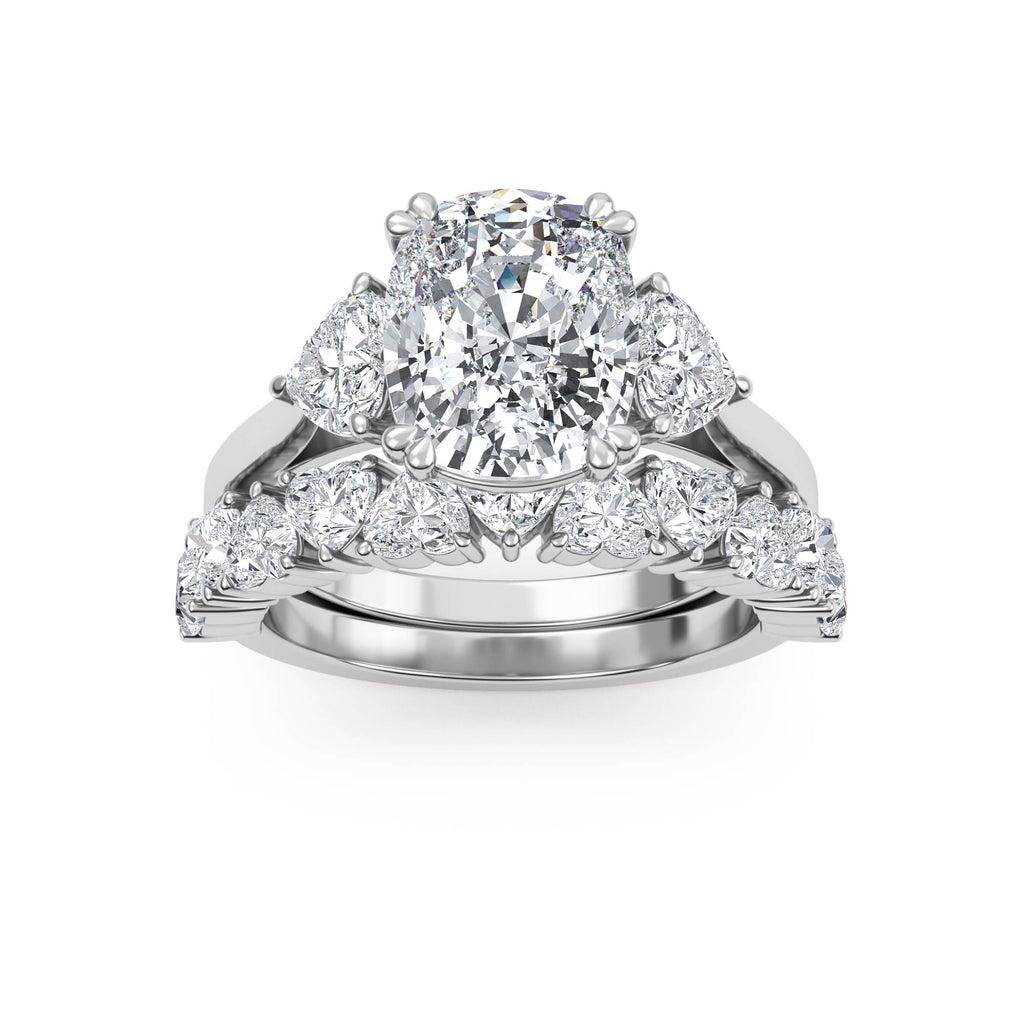 4.70ctw Cushion and Heart cut Lab Grown Diamond Exceptional Trilogy Engagement and Wedding Ring Set