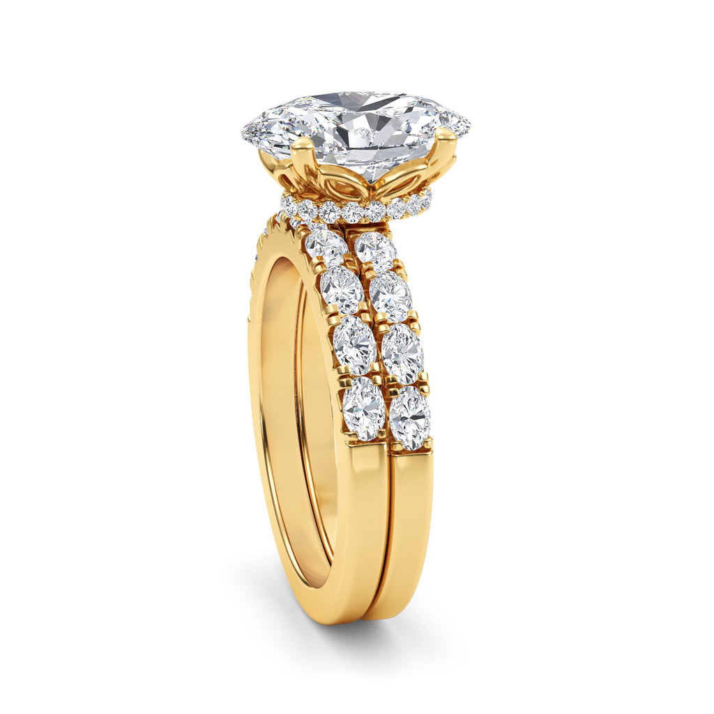 3.77ctw Oval cut Oval Band Hidden Halo Lab Grown Diamond Exceptional Engagement and Oval Wedding Ring Set