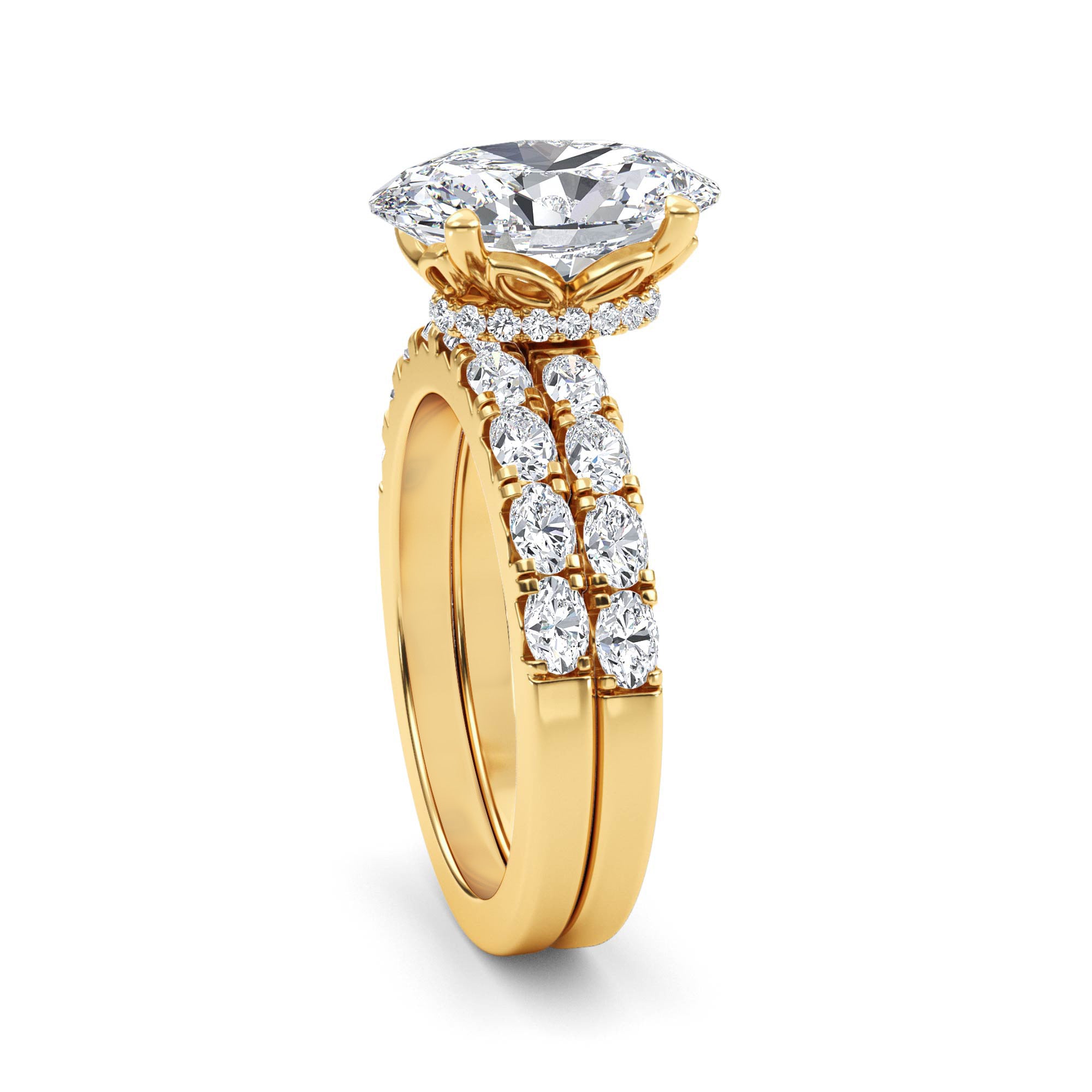 3.77ctw Oval cut Oval Band Hidden Halo Lab Grown Diamond Exceptional Engagement and Oval Wedding Ring Set