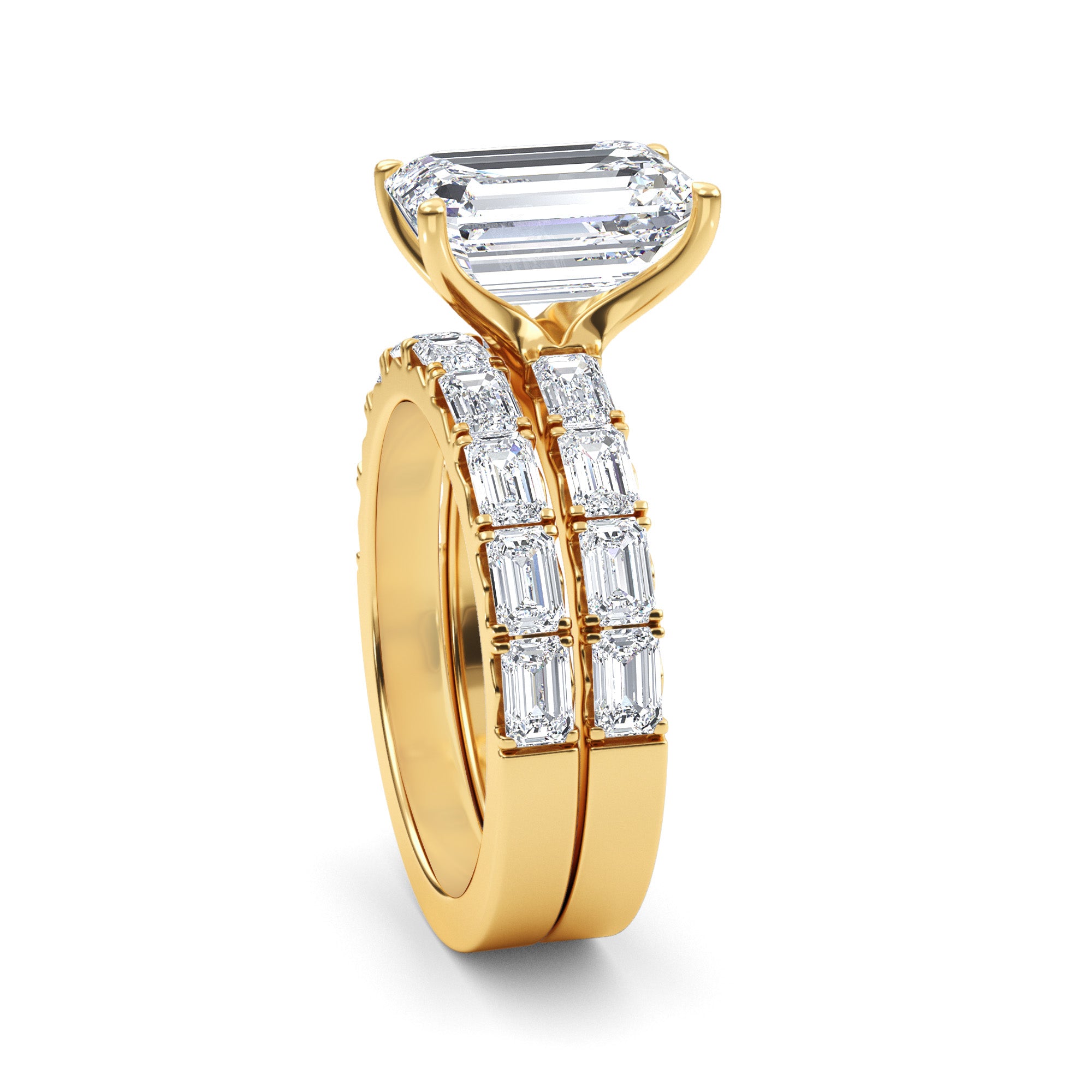 4.97ctw Emerald cut Lab Grown Diamond Exceptional Engagement and Emerald cut Wedding Ring Set