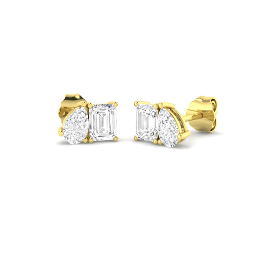 1.00ct Lab Grown Diamond Toi et Moi Emerald and Pear Earrings in 9k Gold