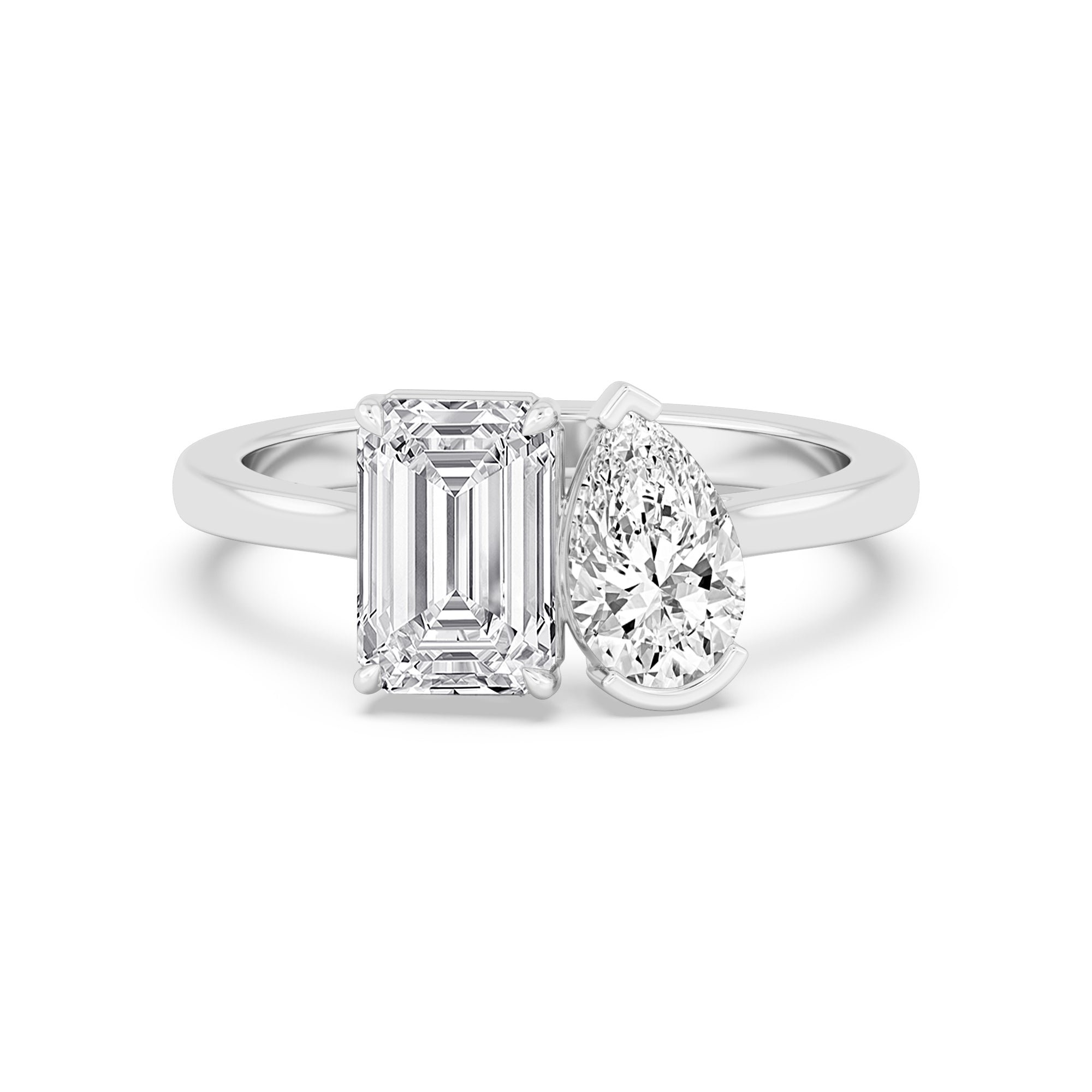 3.00ctw Emerald cut and Pear Lab Grown Diamond Toi et Moi Engagement Ring