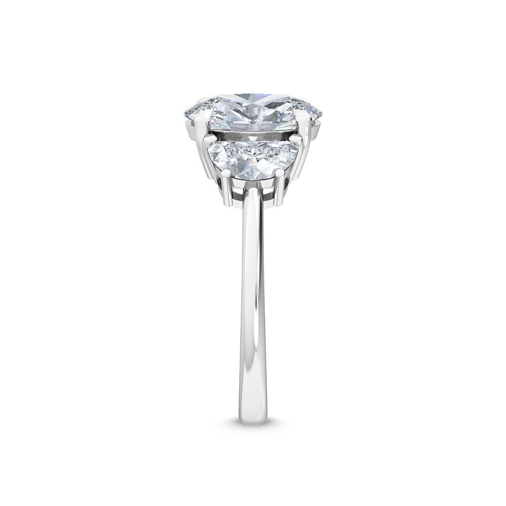 3.00ctw Oval and Half Moon cut Lab Grown Diamond Trilogy Engagement Ring