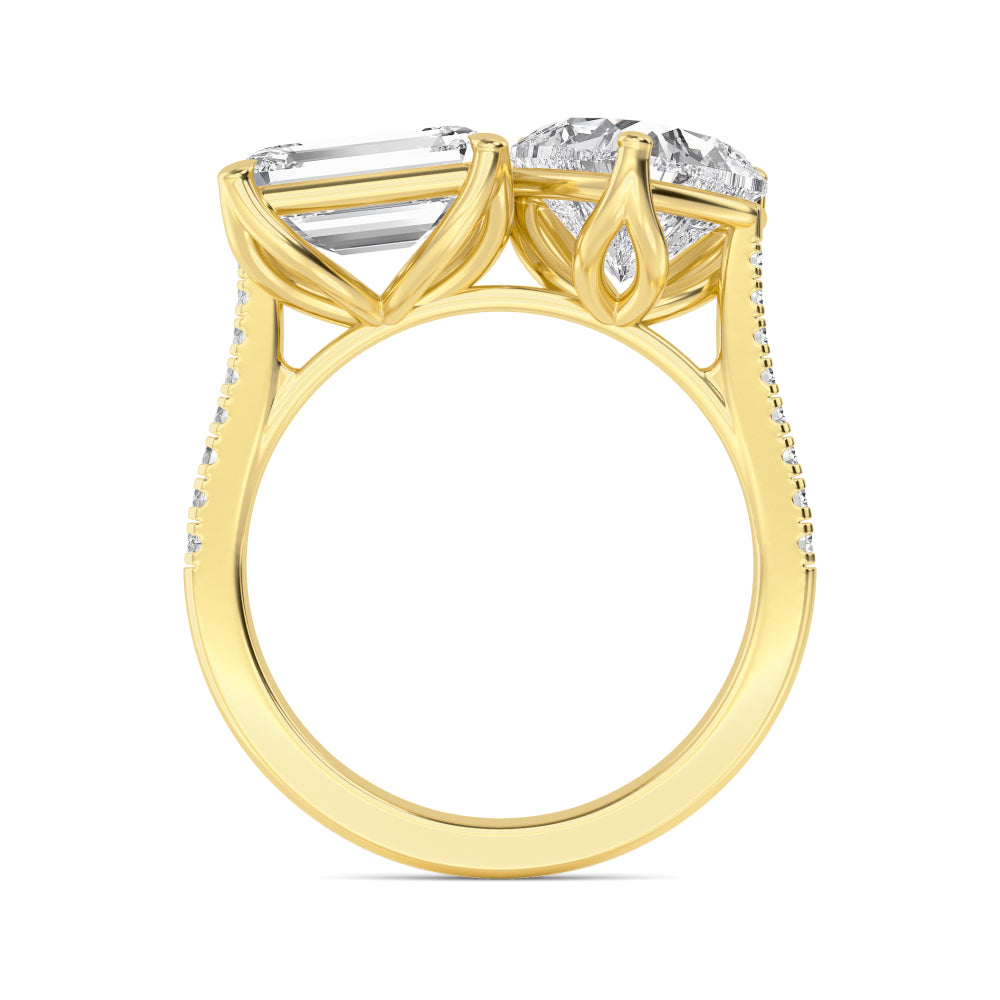 4.00ctw Emerald cut and Heart Lab Grown Diamond Toi et Moi Engagement Ring