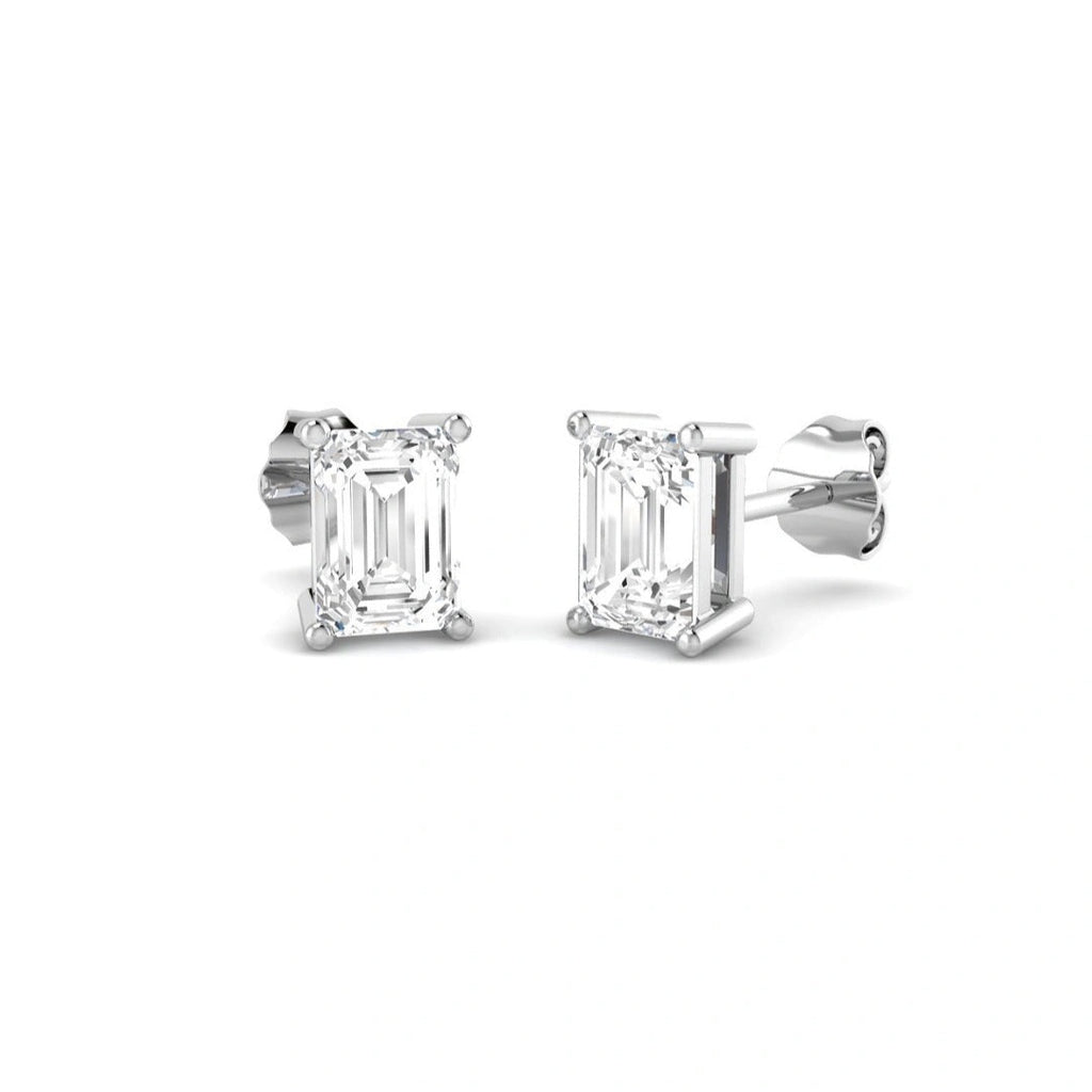 2.00ct Emerald cut Lab Grown Diamond Solitaire Earrings in 9k Gold