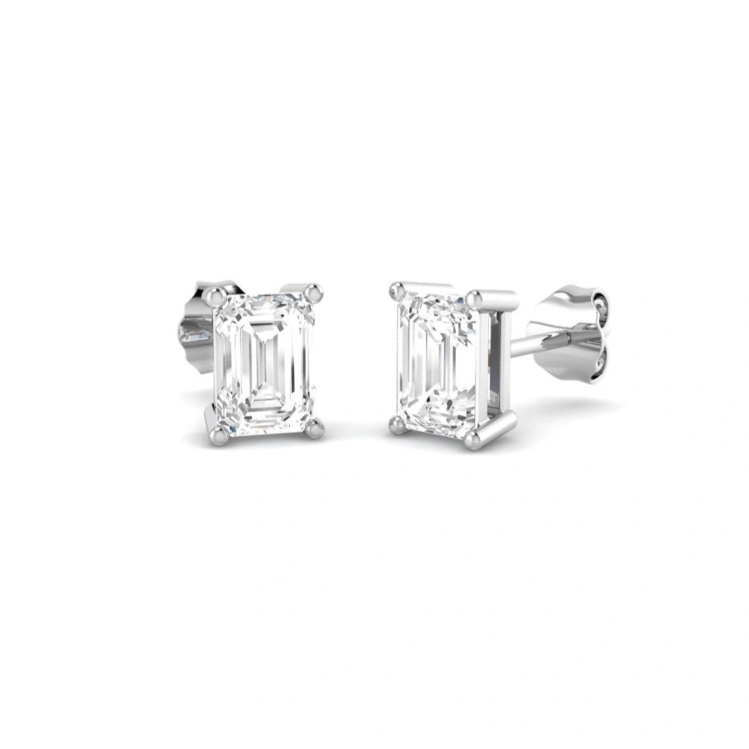 2.00ct Emerald cut Lab Grown Diamond Solitaire Earrings in 9k Gold