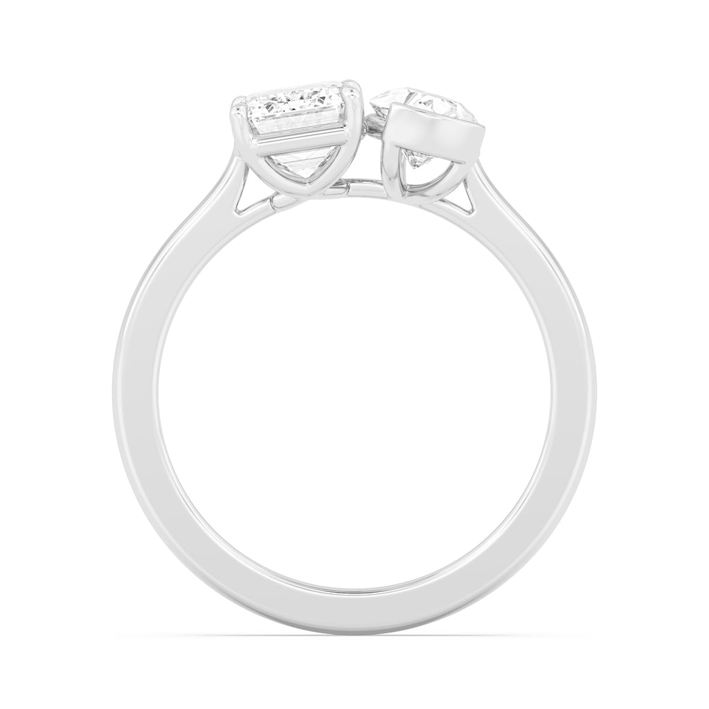 3.00ctw Emerald cut and Pear Lab Grown Diamond Toi et Moi Engagement Ring
