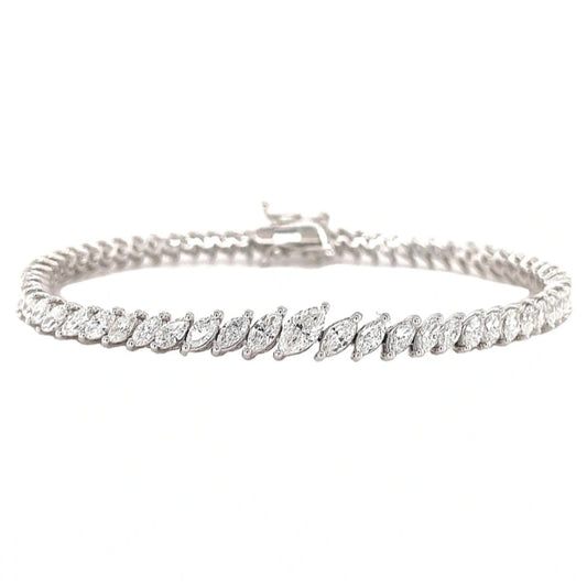 7.00ct Lab Grown Diamond Tilted Marquise Tennis Bracelet in 14k Gold