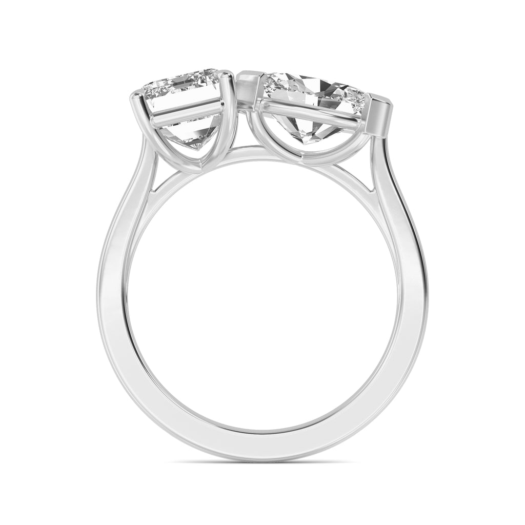 4.00ctw Emerald cut and Oval Lab Grown Diamond Toi et Moi Engagement Ring