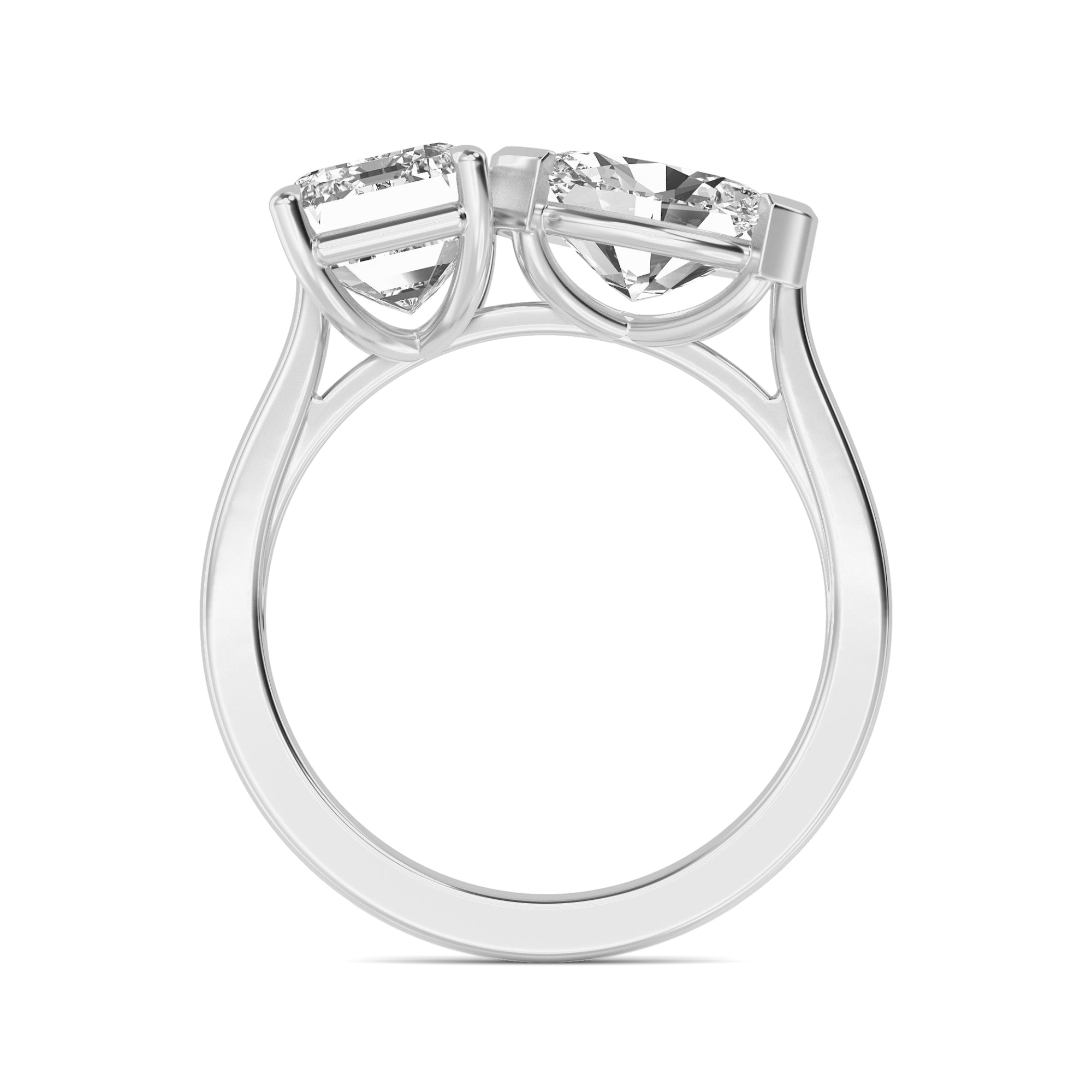 4.00ctw Emerald cut and Oval Lab Grown Diamond Toi et Moi Engagement Ring