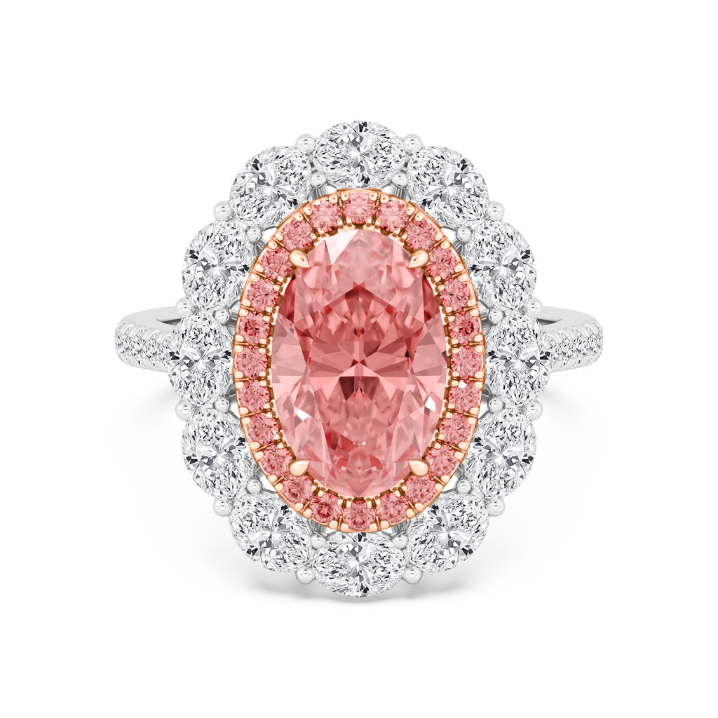 4.84ctw Oval cut Pink Lab Grown Diamond Exceptional Halo Engagement Ring