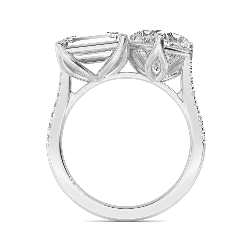4.00ctw Emerald cut and Heart Lab Grown Diamond Toi et Moi Engagement Ring