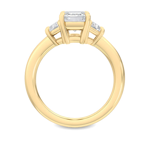 2.60ctw Emerald and Trapezoid cut Lab Grown Diamond Trilogy Engagement Ring