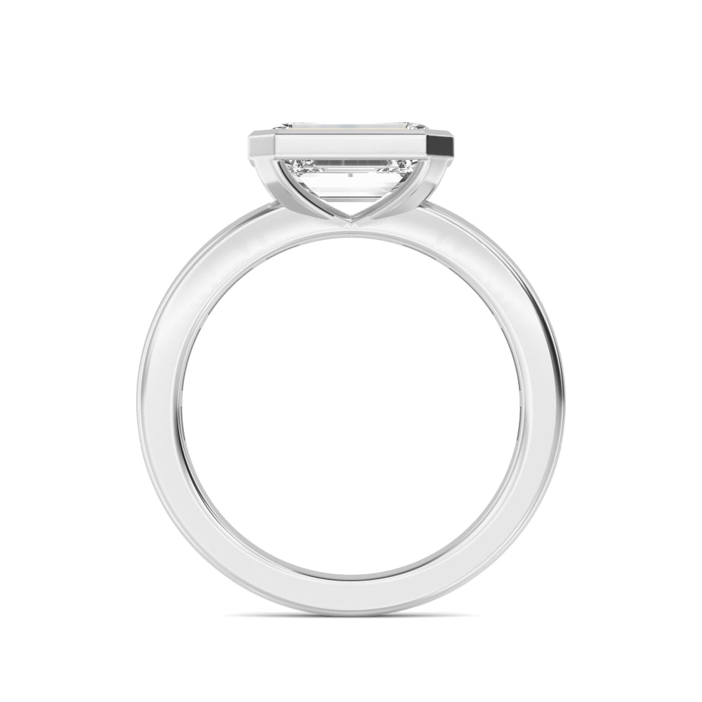 3.00ct Emerald cut Lab Grown Diamond East-West Bezel Diamond Band Engagement Ring