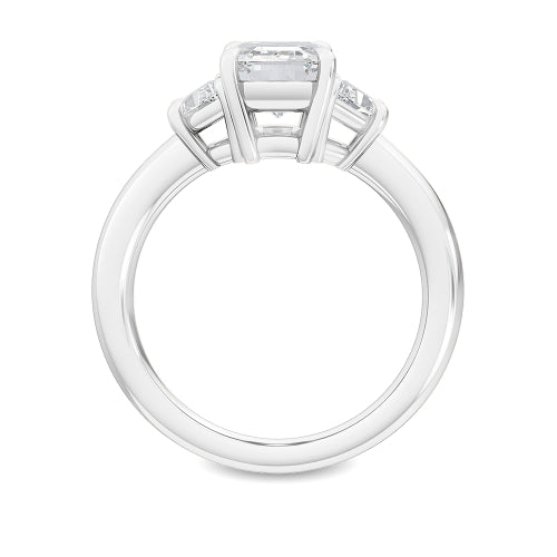 2.60ctw Emerald and Trapezoid cut Lab Grown Diamond Trilogy Engagement Ring
