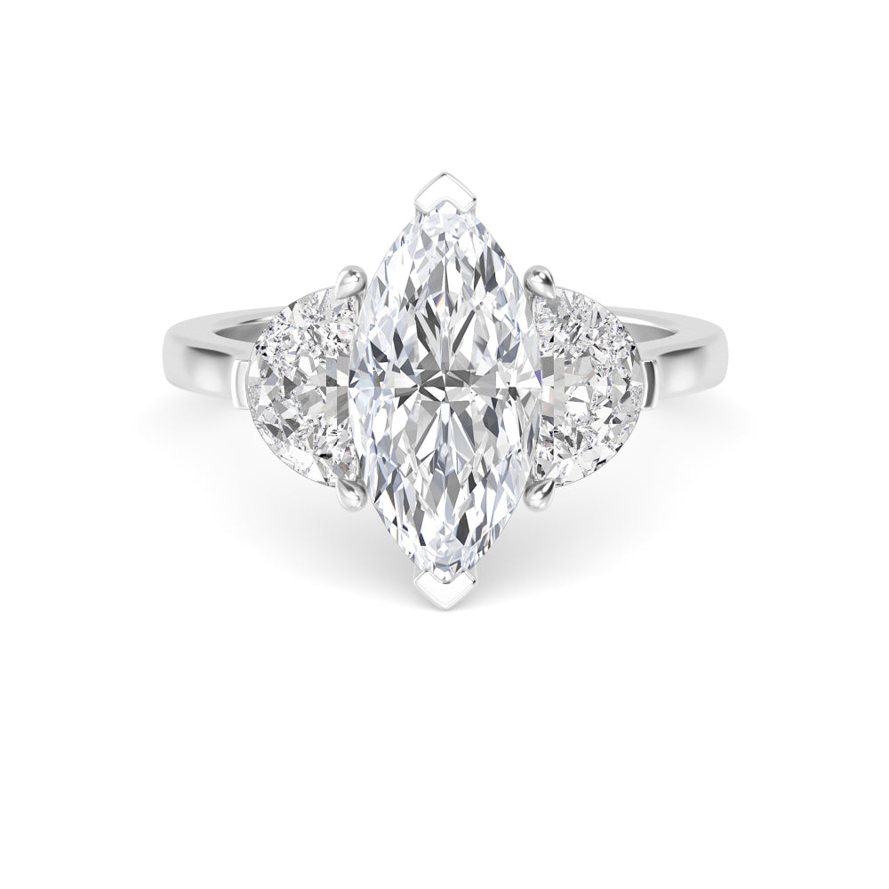 3.00ctw Marquise and Half Moon cut Lab Grown Diamond Trilogy Engagement Ring