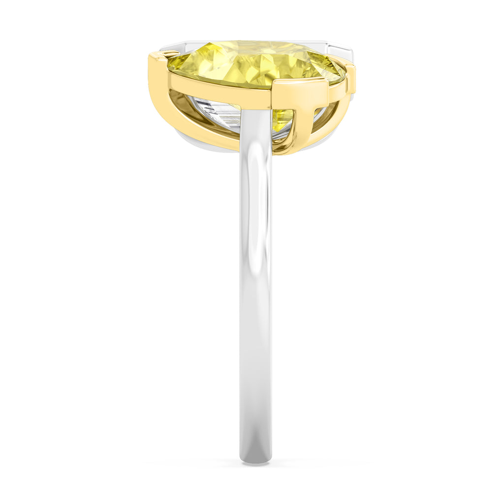 7.00ctw Emerald cut and Yellow Pear Lab Grown Diamond Toi et Moi Bezel Engagement Ring