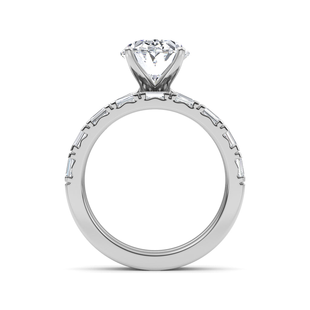 4.97ctw Oval cut Lab Grown Diamond Exceptional Engagement and Emerald cut Wedding Ring Set