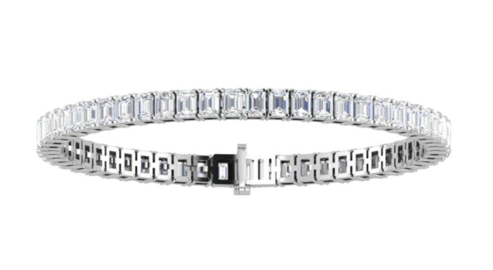 10.50ct Lab Grown Diamond Emerald cut North-South Tennis Bracelet in 14k Gold