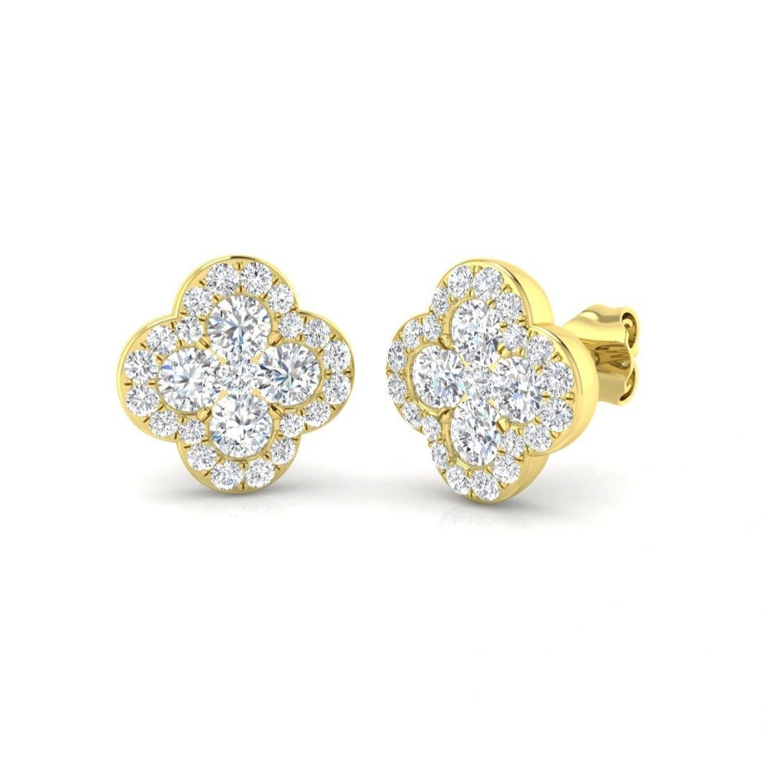 1.60ct Lab Grown Diamond Round Cluster Halo Earrings in 9k Gold