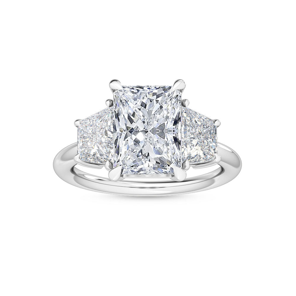 4.00ctw Radiant cut and Trapezoid Lab Grown Diamond Trilogy Engagement Ring