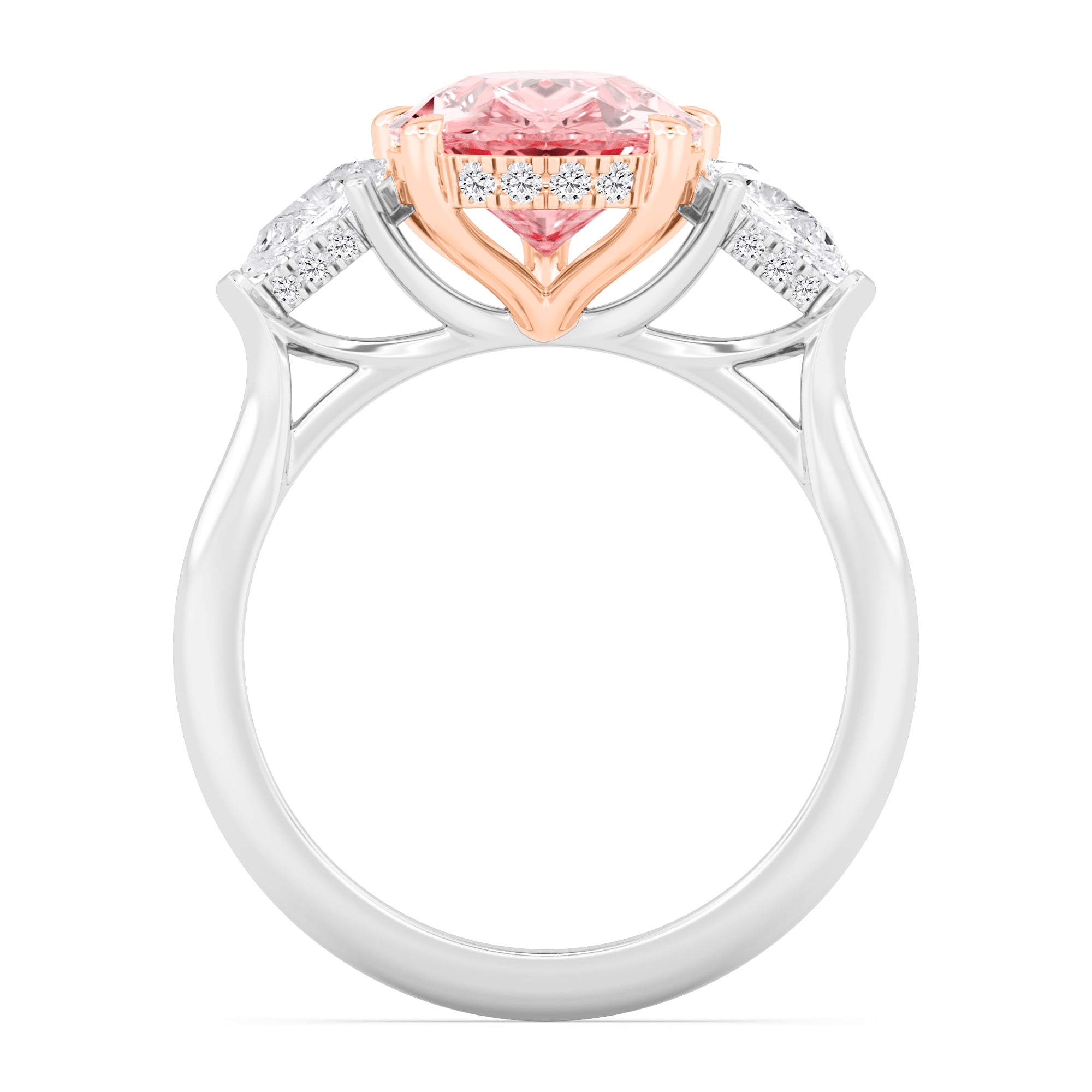 4.88ctw Pear shape Pink Lab Grown Diamond Exceptional Trilogy Engagement Ring