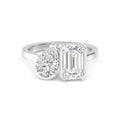 4.00ctw Emerald cut and Pear Lab Grown Diamond Toi et Moi Engagement Ring