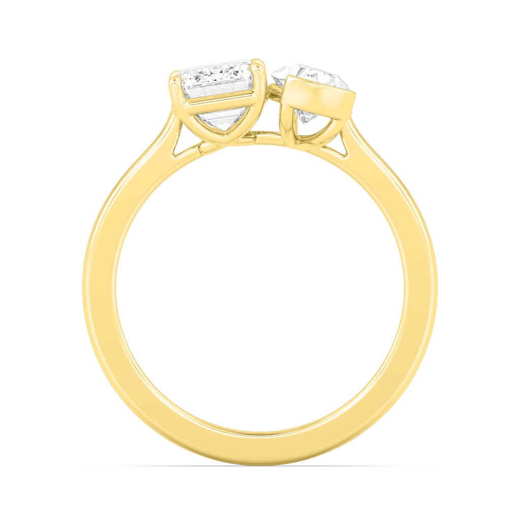 3.00ctw Emerald cut and Pear Lab Grown Diamond Toi et Moi Engagement Ring