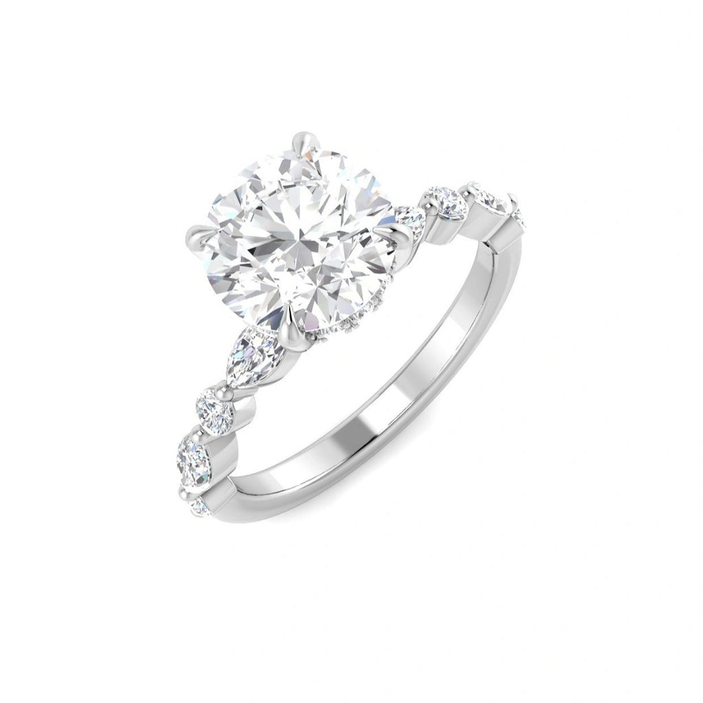 The Luna 2.57ctw Round cut Lab Grown Diamond Marquise and Round Band Hidden Halo Engagement Ring