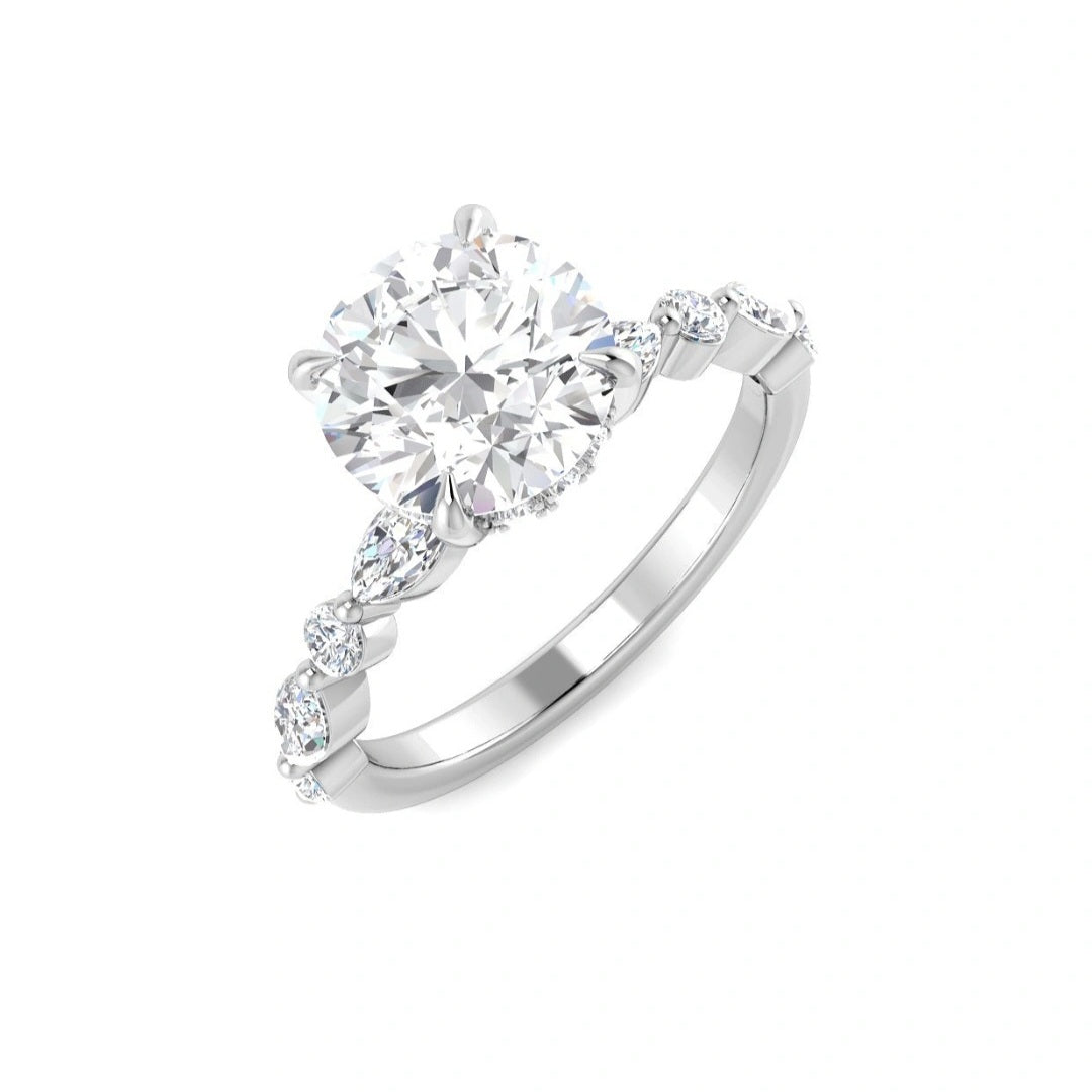 The Luna 2.57ctw Round cut Lab Grown Diamond Marquise and Round Band Hidden Halo Engagement Ring