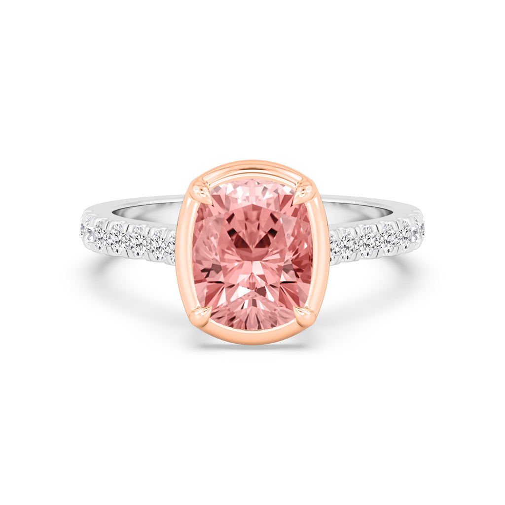 3.00ctw Cushion cut Pink Lab Grown Diamond Georgian Bezel Engagement Ring