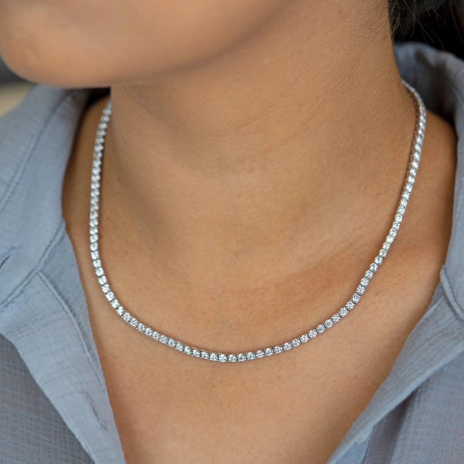 10.00ct Lab Grown Diamond Tennis Necklace in 9k Gold