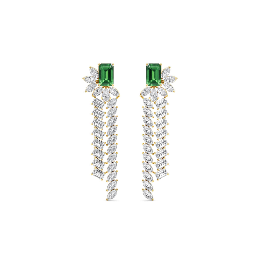 10.54ct Lab Grown Emerald and Marquise and Pear Lab Grown Diamond Exceptional Earrings