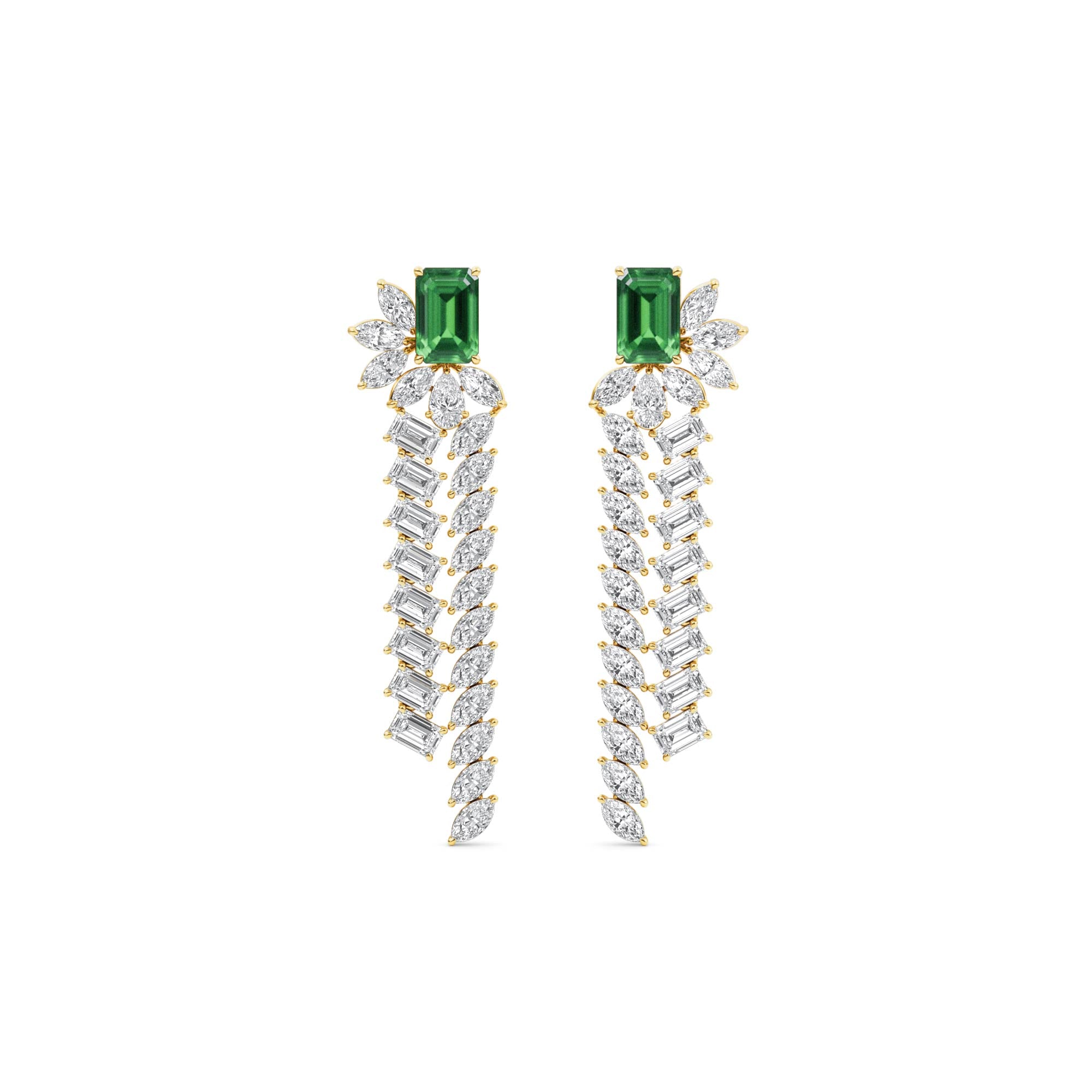 10.54ct Lab Grown Emerald and Marquise and Pear Lab Grown Diamond Exceptional Earrings
