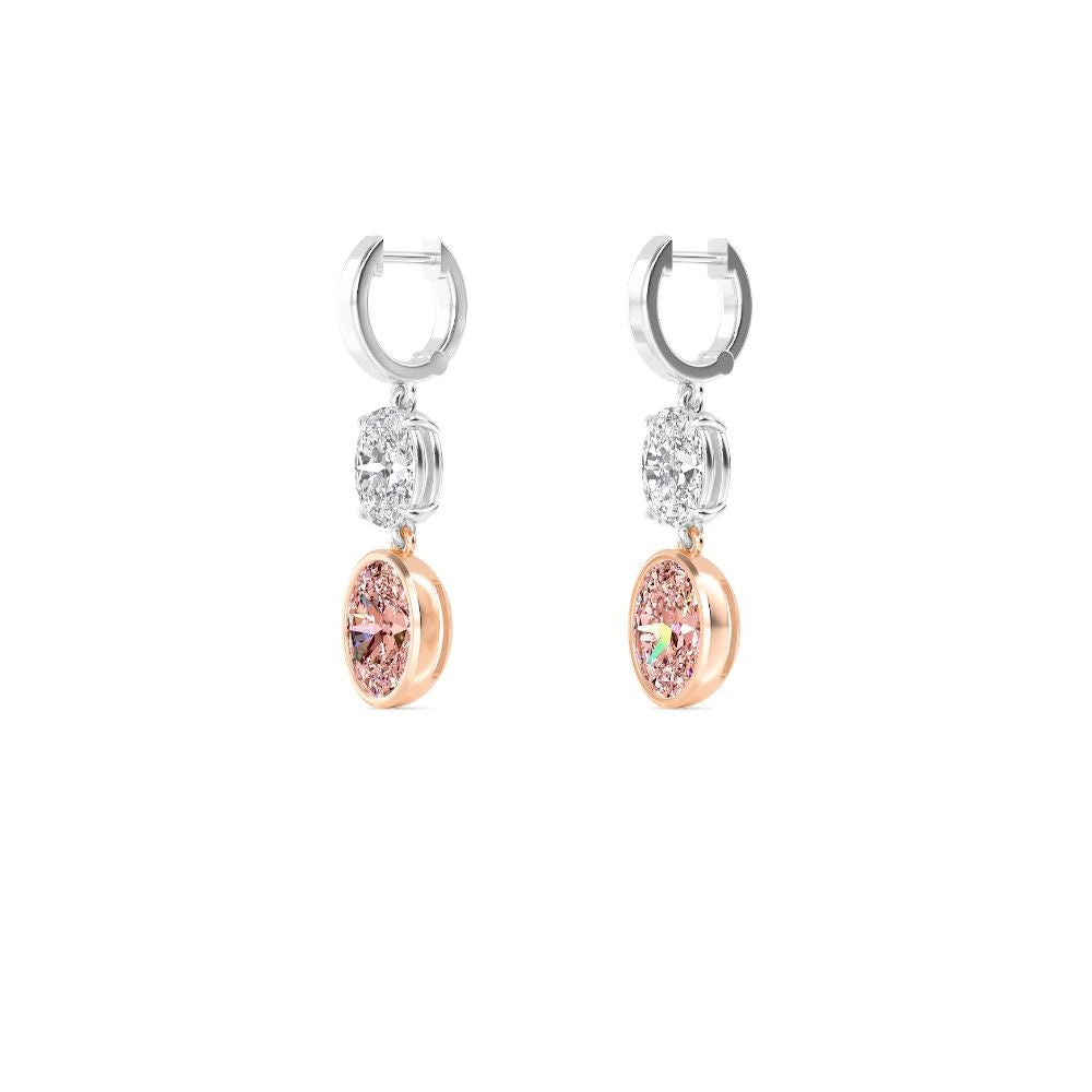 6.34ct Oval Pink and White Lab Grown Diamond Exceptional Drop Earrings