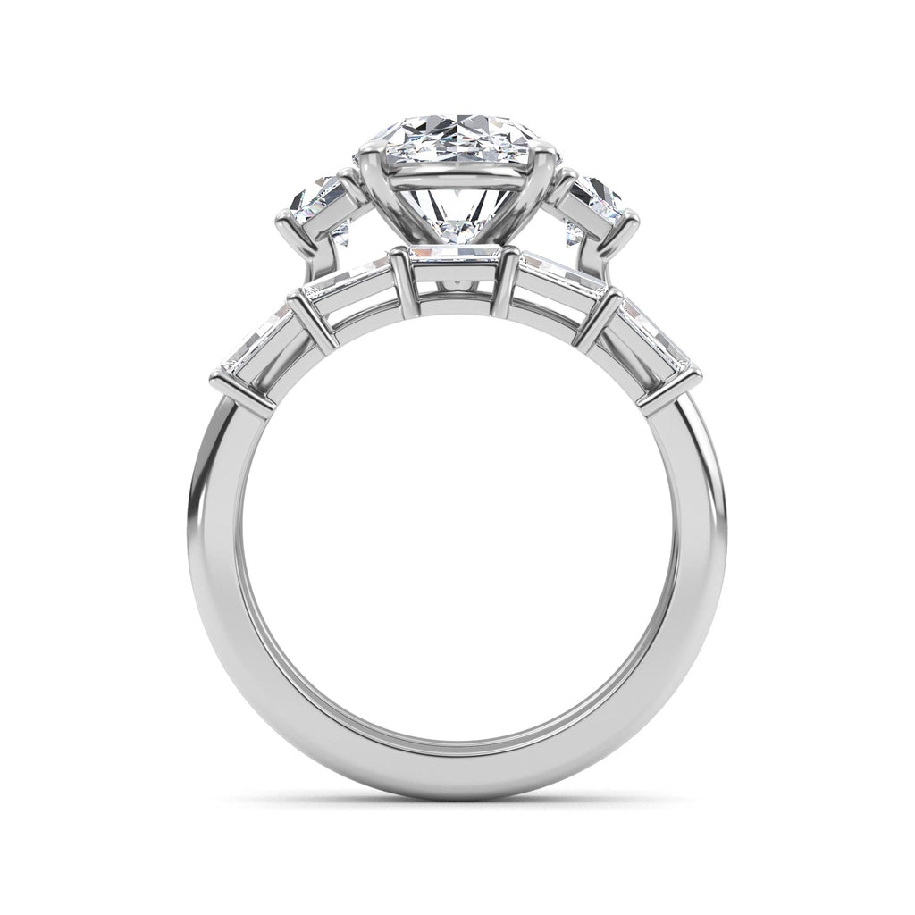 4.86ctw Oval and Trapezoid cut Lab Grown Diamond Exceptional Trilogy Engagement and Baguette Wedding Ring Set