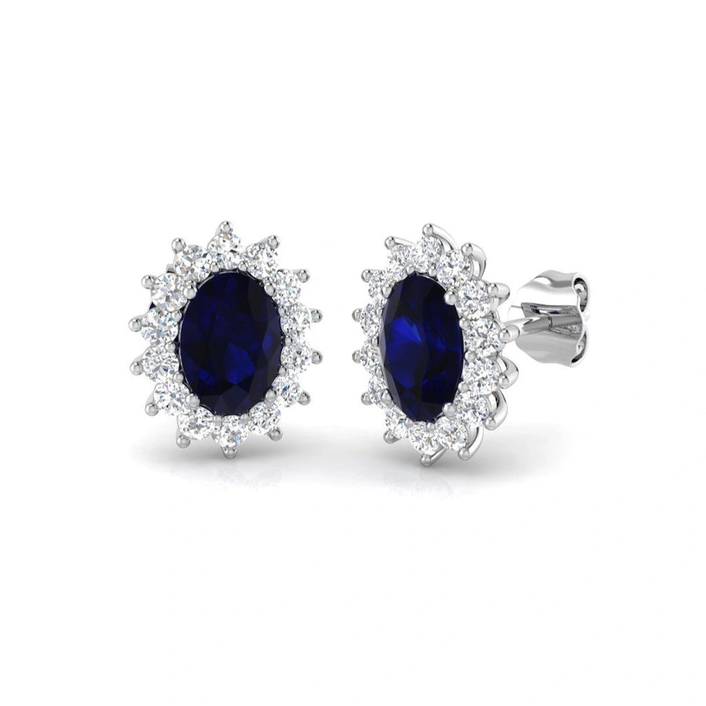 2.61ctw Lab Grown Diamond and Sapphire Oval Halo Earrings in 9k Gold