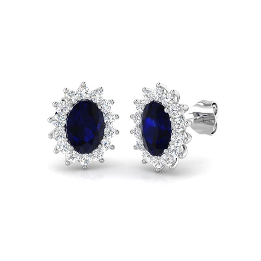 2.61ctw Lab Grown Diamond and Sapphire Oval Halo Earrings in 9k Gold