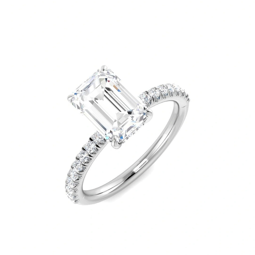 The Victoria 2.35ctw Emerald cut Lab Grown Diamond Hidden Halo Engagement Ring