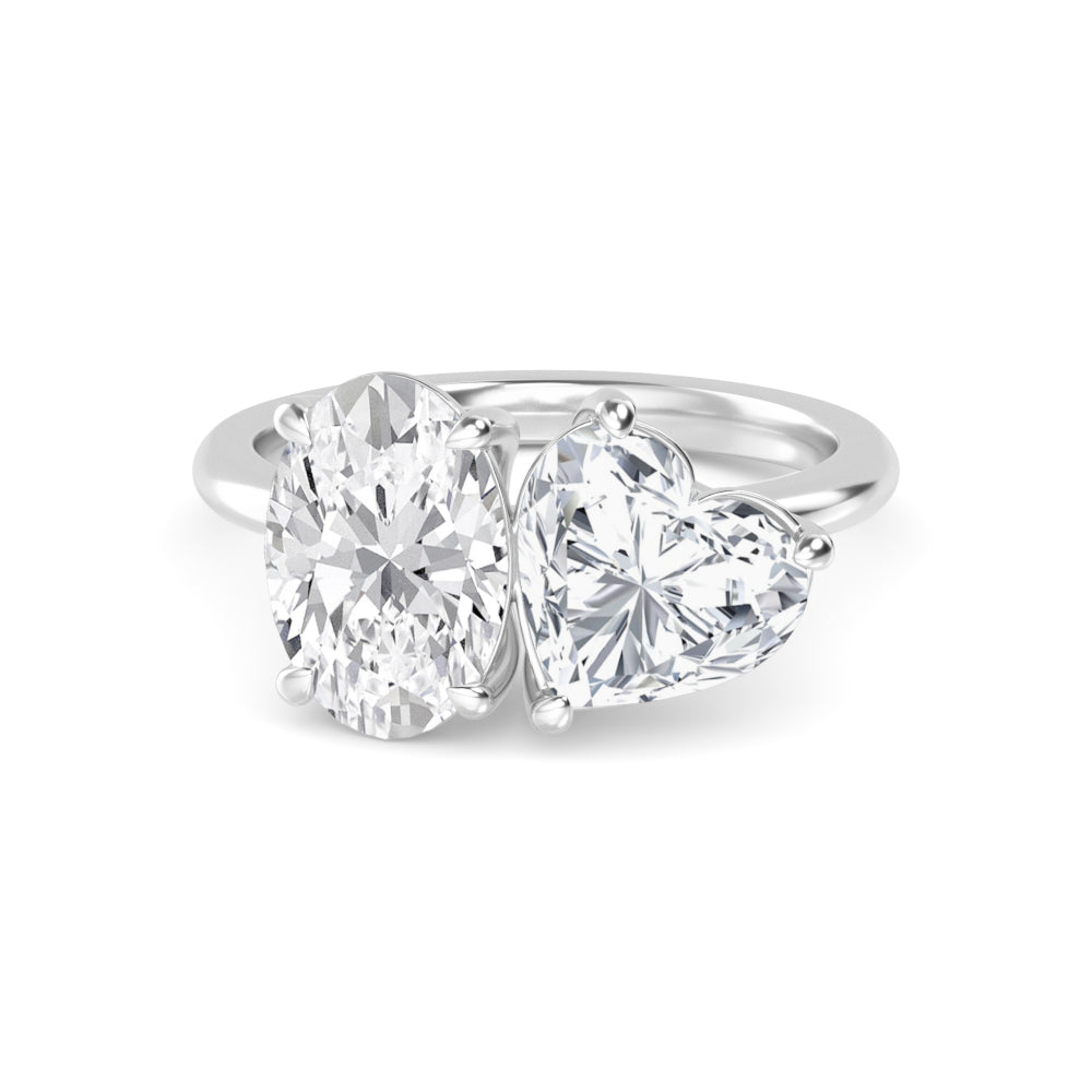 3.00ctw Oval and Heart cut Lab Grown Diamond Toi et Moi Engagement Ring
