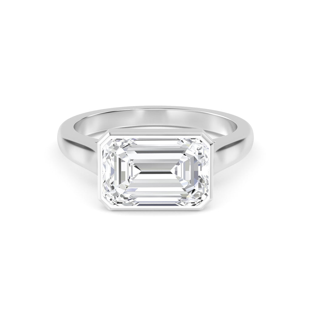 3.00ct Emerald cut Lab Grown Diamond Solitaire East-West Bezel Engagement Ring